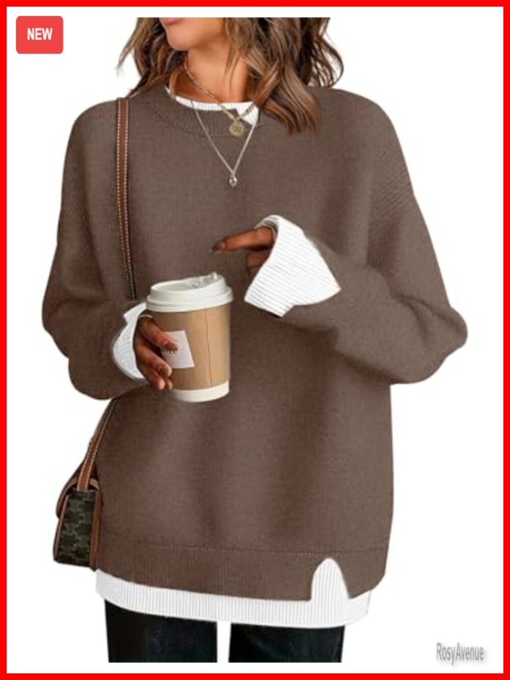 Oversized Patchwork Knit Sweater Crew Neck Long Sleeve Pullover